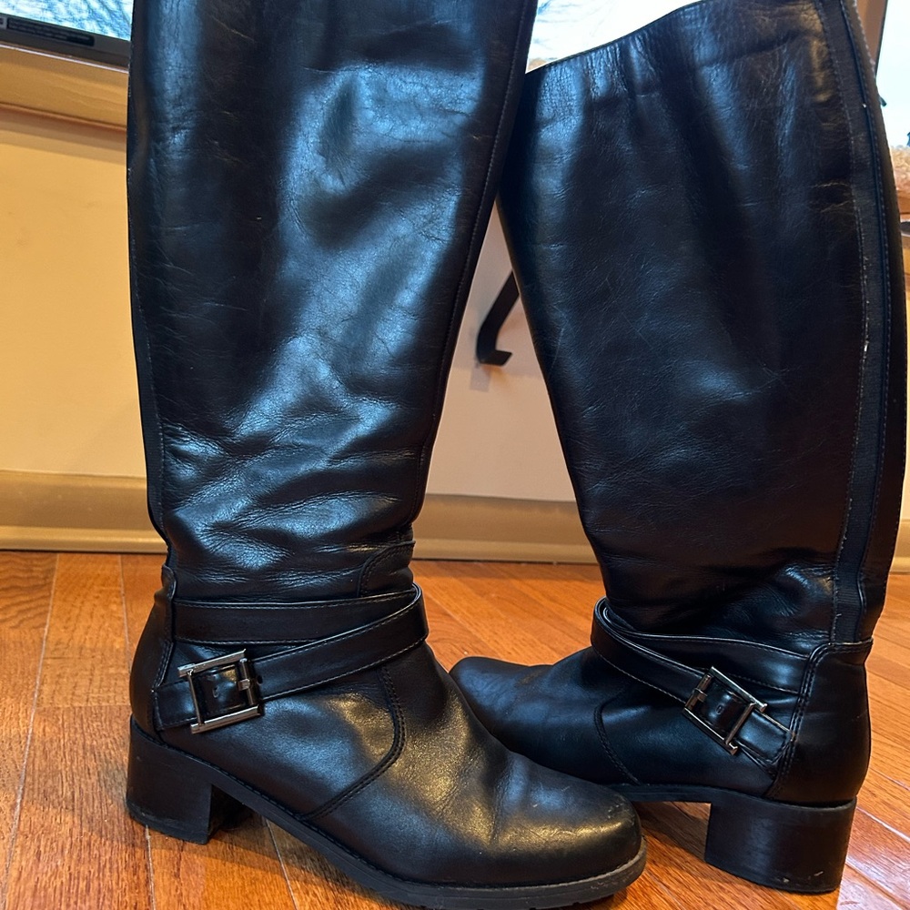 Black Leather Knee-High Boots